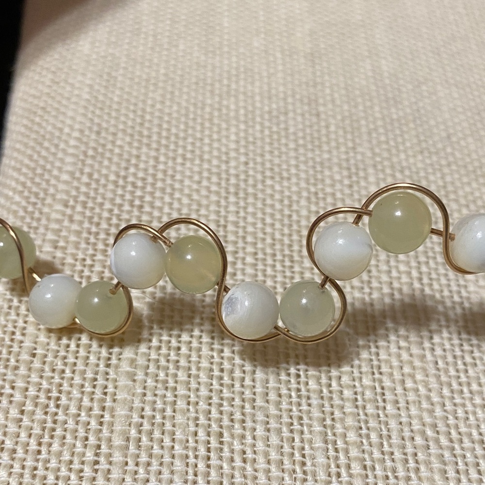 Vintage new jade & cream gemstone Beaded gold filled Necklace and Earring Set - Picture 10 of 16
